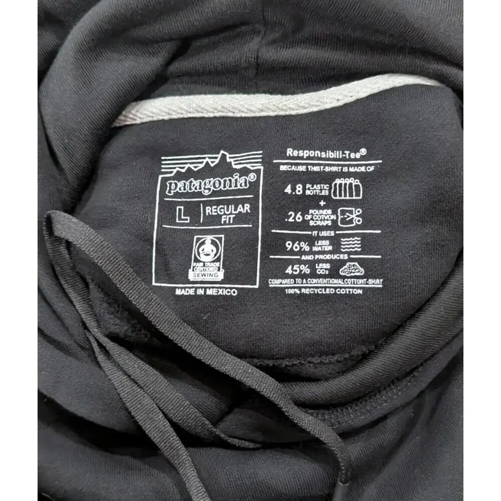 Patagonia Hoodie L Black “Protect Our Home Water” Trout Embroidered Pullover - Picture 6 of 6